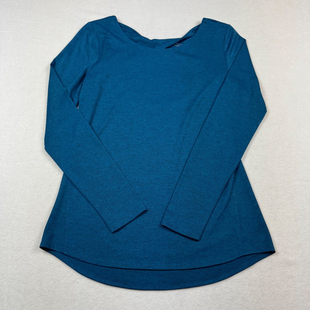 Athleta Women's S Blue Long Sleeve Open Back Twist Top Lightweight Stretch Tee‎